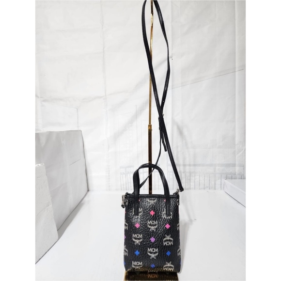 Authentic MCM Leather Color Splash Logo Mini Crossbody Bag Black - Picture 3 of 15